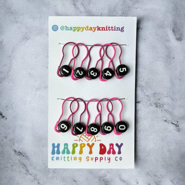 Ensemble de 10 marqueurs de maille/repères de progression à épingle ampoule #3 pour la vente par Happy Day Knitting