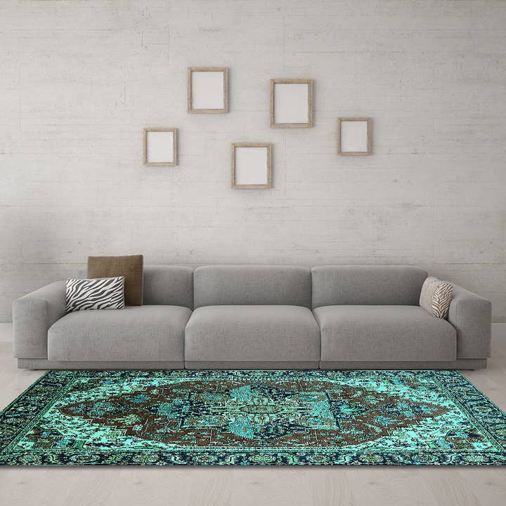 Tapis traditionnels en turquoise persan lavable en machine pour la vente par Ahgly