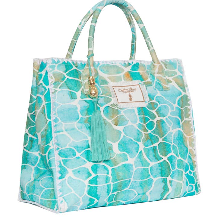 Sophia Alexia - Wholesale Beach Bag - AQUA PEBBLES BARBADOS BEACH BAG