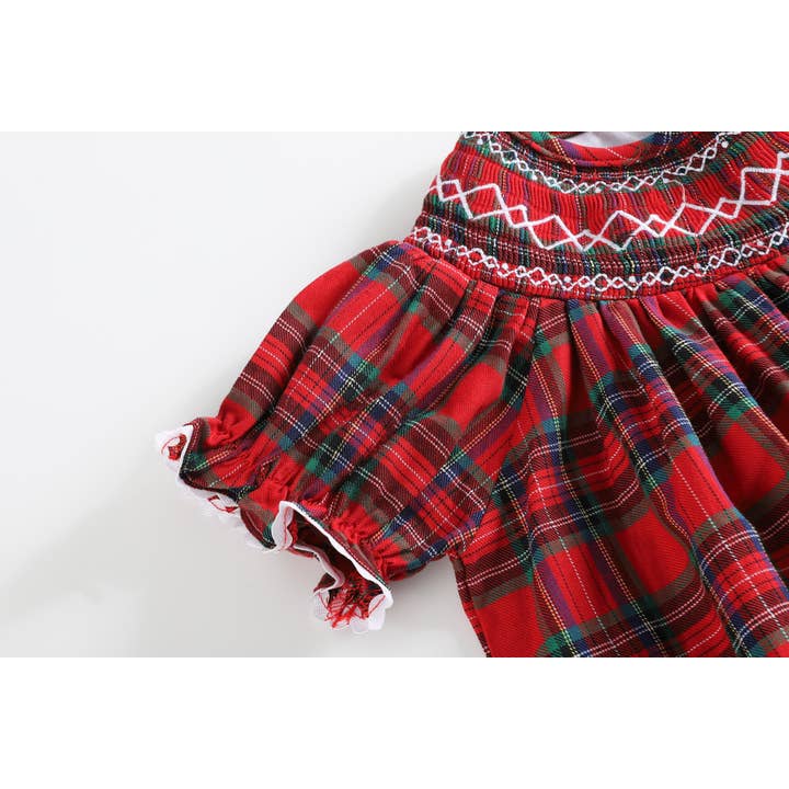 Lil Cactus - Wholesale Dress - Kids - Red Christmas Plaid Smocked Bishop Dress4