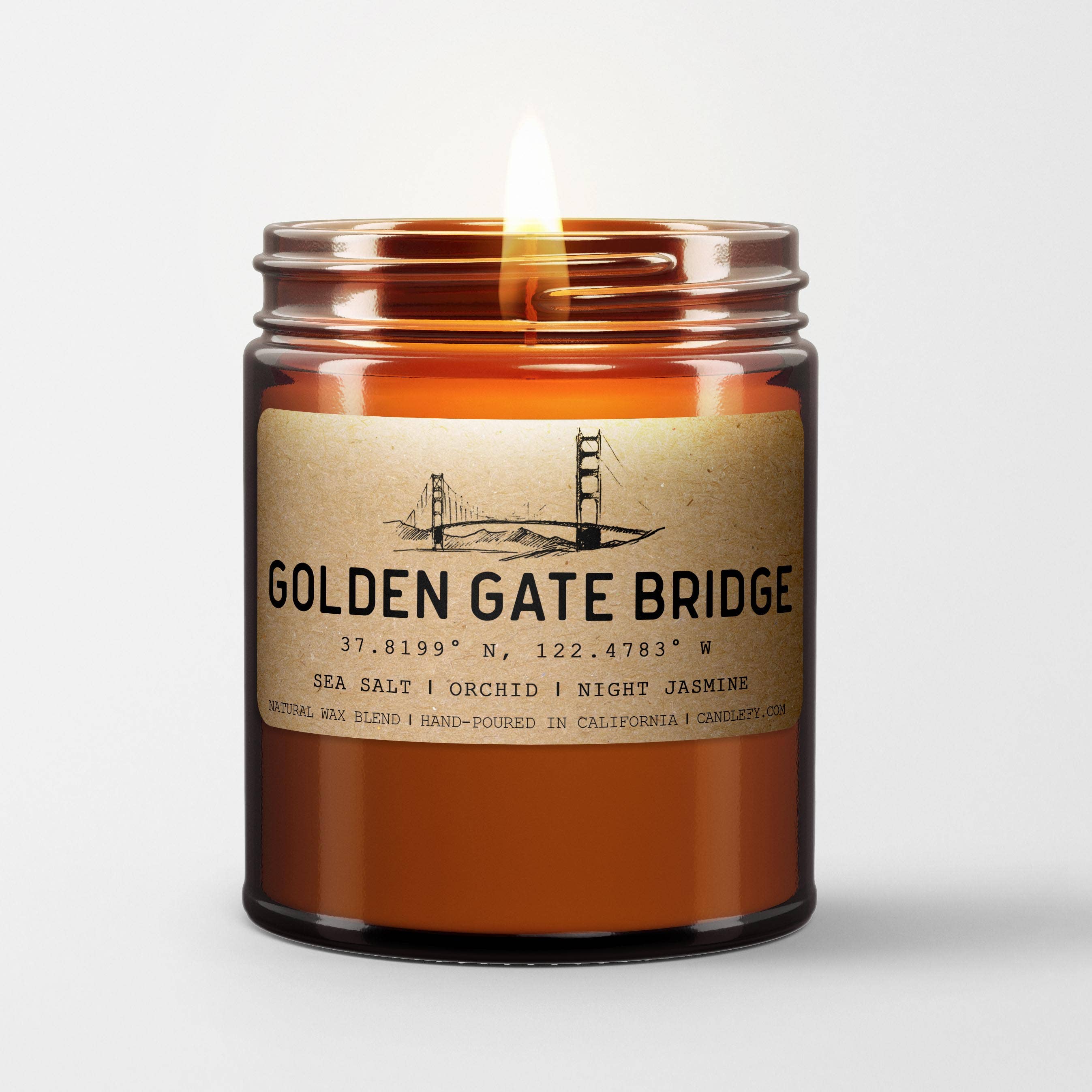 Candlefy - Wholesale Jar/Filled Candle - Golden Gate Bridge, California Scented Candle, Amber Glass1