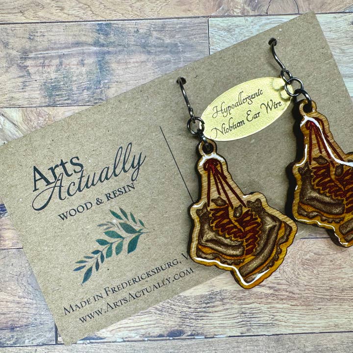 Hiking Boots: *Hypoallergenic* Wood and Resin Earrings for wholesale by Arts Actually