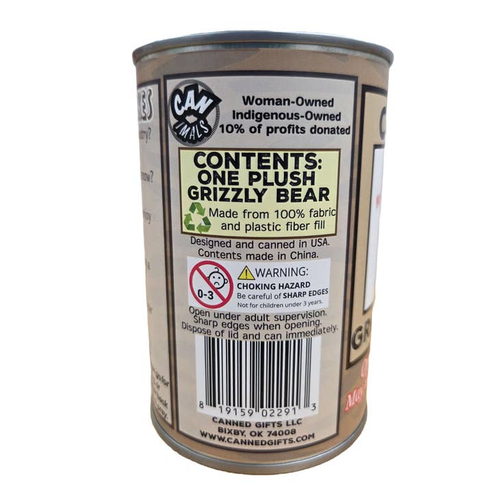 Canned Gifts – wholesale Stuffed/plush toy – Kids & baby – Monarch the Canned Grizzly Bear | Plush Animal Can w/Jokes5