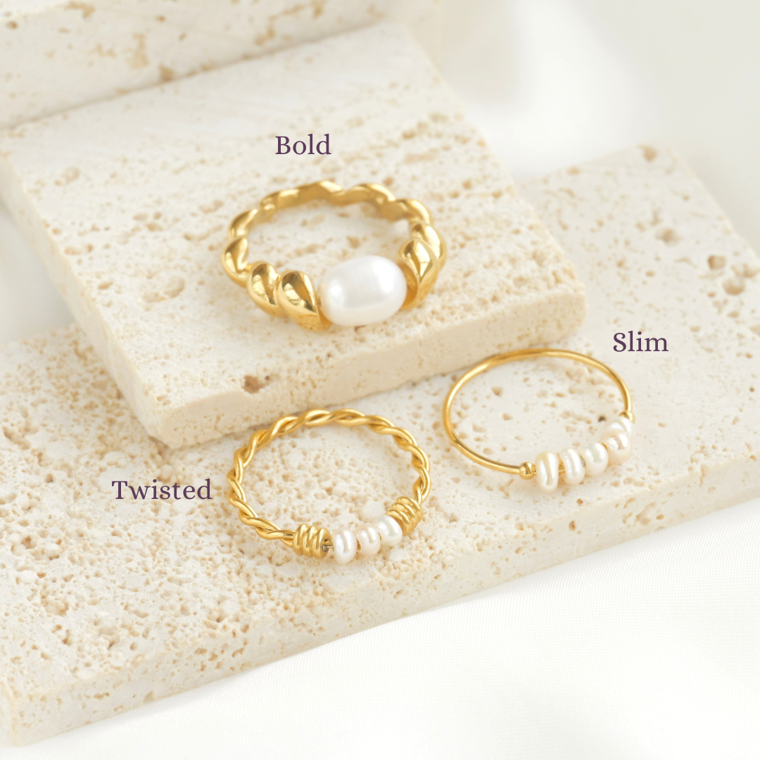 Blueyejewelry - Wholesale Band/Stacked Ring - Freshwater Pearl Rings - Stainless Steel Dainty Pearl Rings3