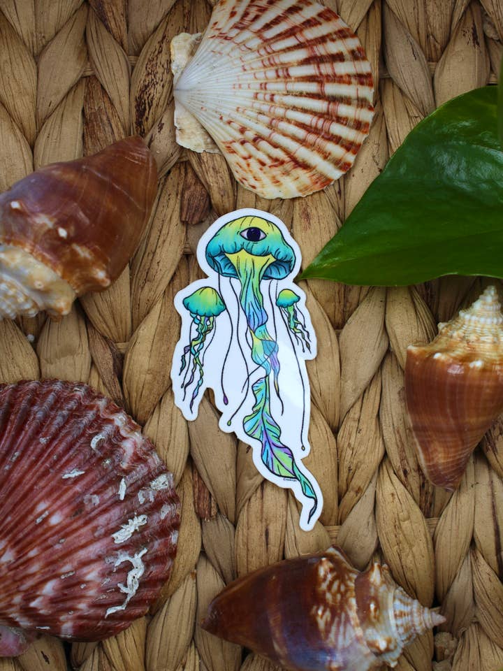 One-Eyed Cyclop Jellyfish Ocean Waterproof Sticker for wholesale by Riptide Realm