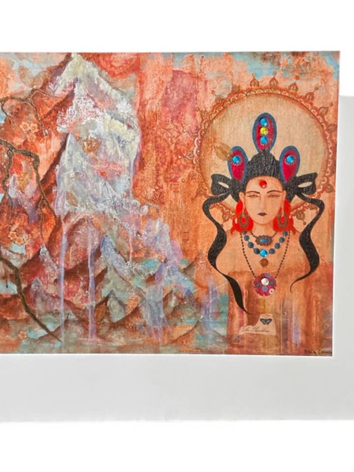 Biglietto di Auguri Tibetano della Regina Abbellito Mistico Spirituale per la vendita all'ingrosso da parte di Art by Diana Comstock