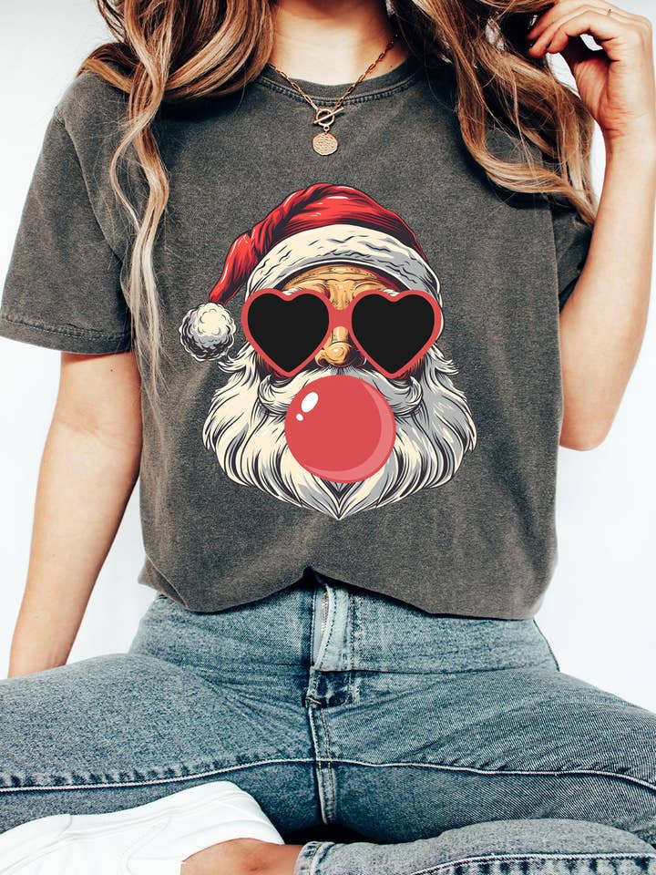 Kissed Apparel - Wholesale Screen Printed T-Shirt - Women's - Santa Blowing Bubble Gum Comfort Colors Tee8