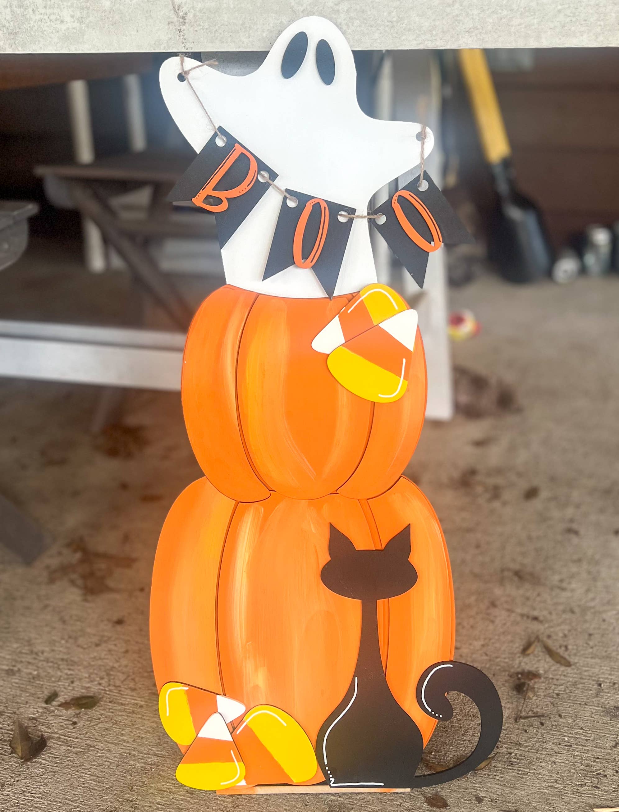 OBX Prep - Wholesale Outdoor Sign - Hand Painted Halloween Porch Leaner – Birch Wood Ghost, Pump1