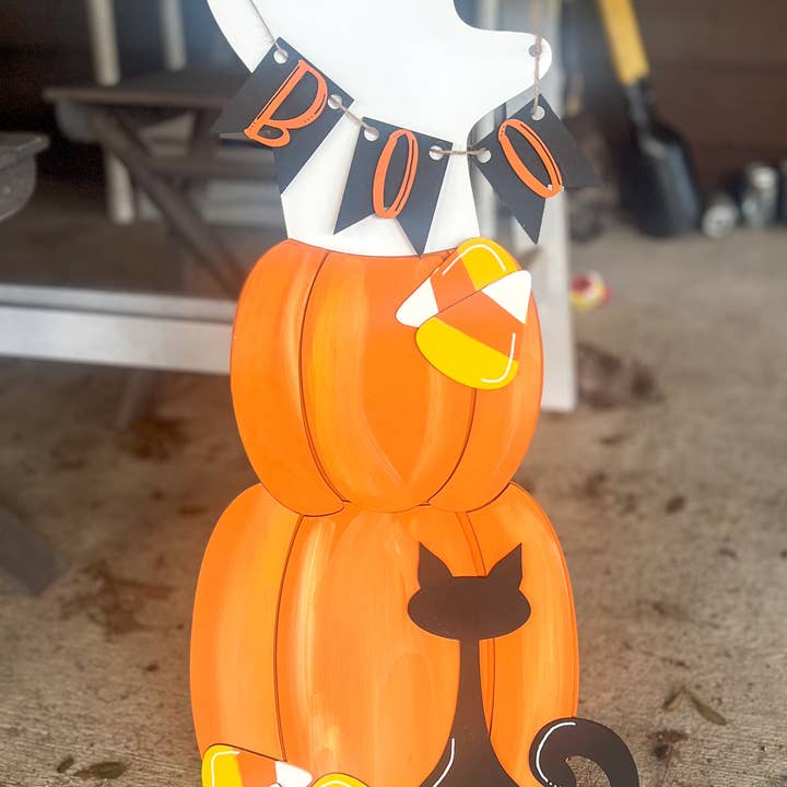 OBX Prep - Wholesale Outdoor Sign - Hand Painted Halloween Porch Leaner – Birch Wood Ghost, Pump1