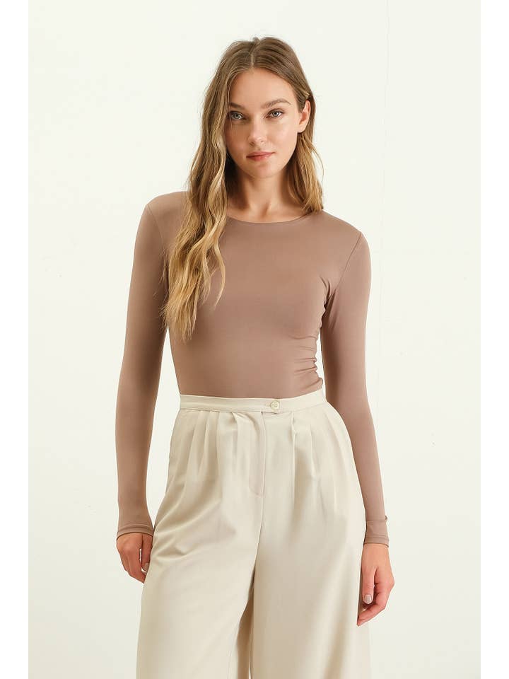 The Workshop Studio - Wholesale Bodysuit - Women's - SOLID ROUND NECK LONG SLEEVE BODYSUIT