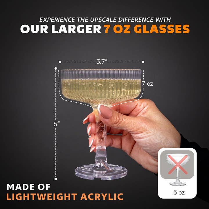 KSESTOR - Wholesale Cocktail/Liquor Glass - ACRYLIC Champagne Tower - 7oz. Set of 20 Coupe Glasses2