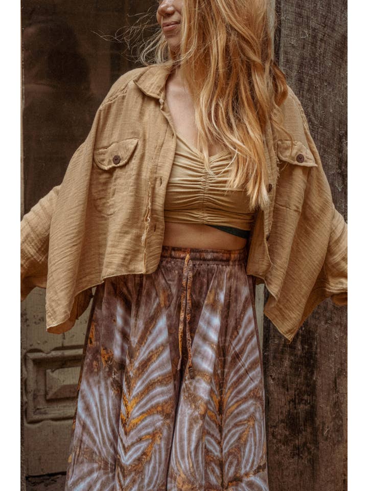 Gardenbelle Shop - Wholesale Shirt Jacket/Shacket - Women's - Beachy Boho Bamboo Cropped Shacket, Button Cover Layer