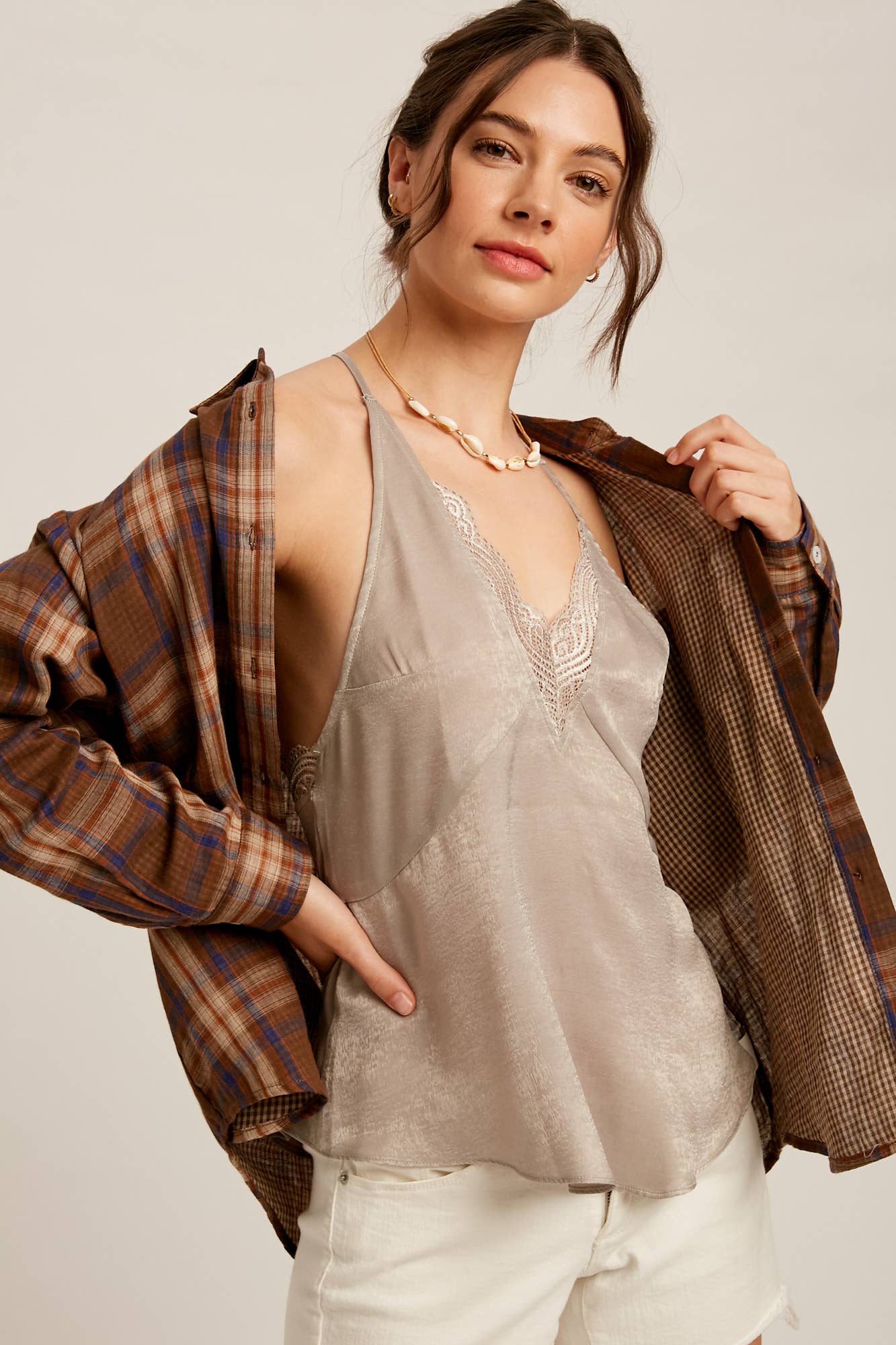 zilveren Satijnen Camisole met Kant LCM0026 voor groothandel op Faire1