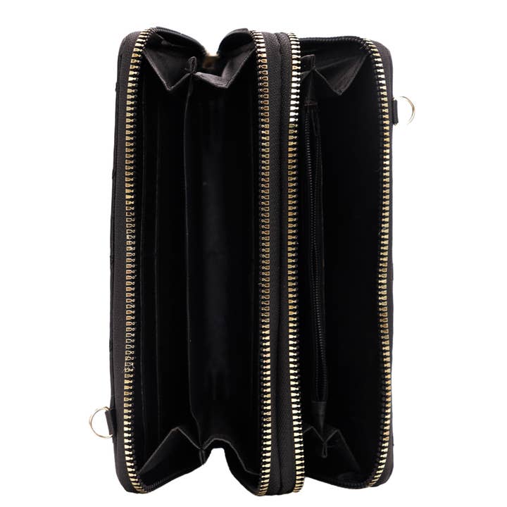 Cap Zone – Carteira - Mulher por atacado – Carteira Continental de Couro PU Matelassê Diamond com Duplo Zíper e Alça de Ombro4