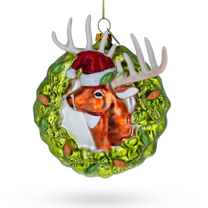 Reindeer Wreath Glass Ornament for wholesale by BestPysanky