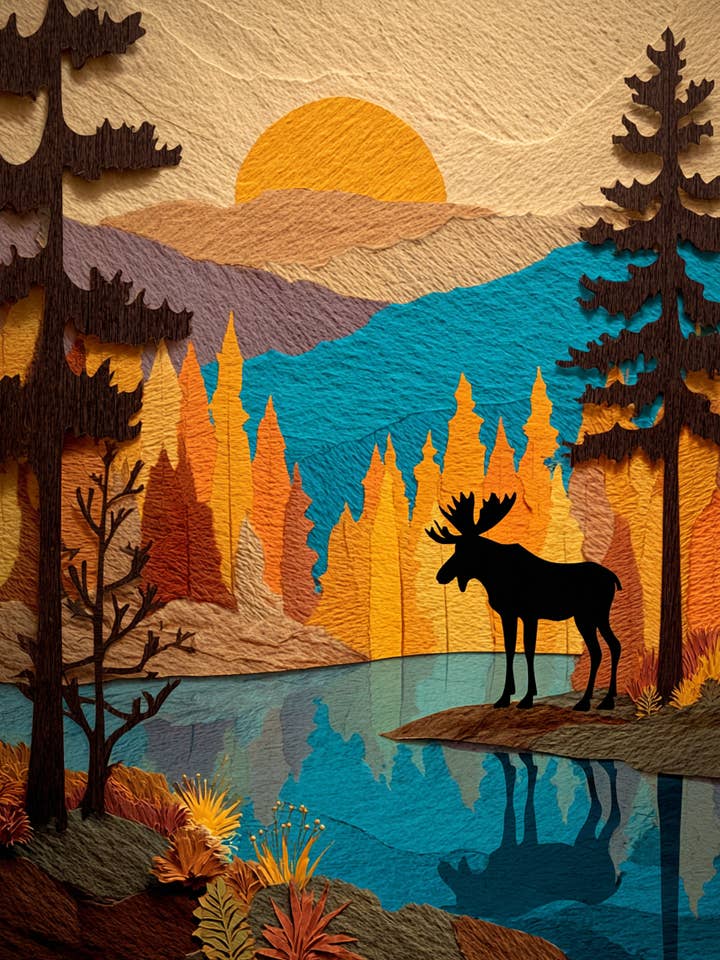 Impression d'art de style relief en bois avec élan pour la vente par Mowbi