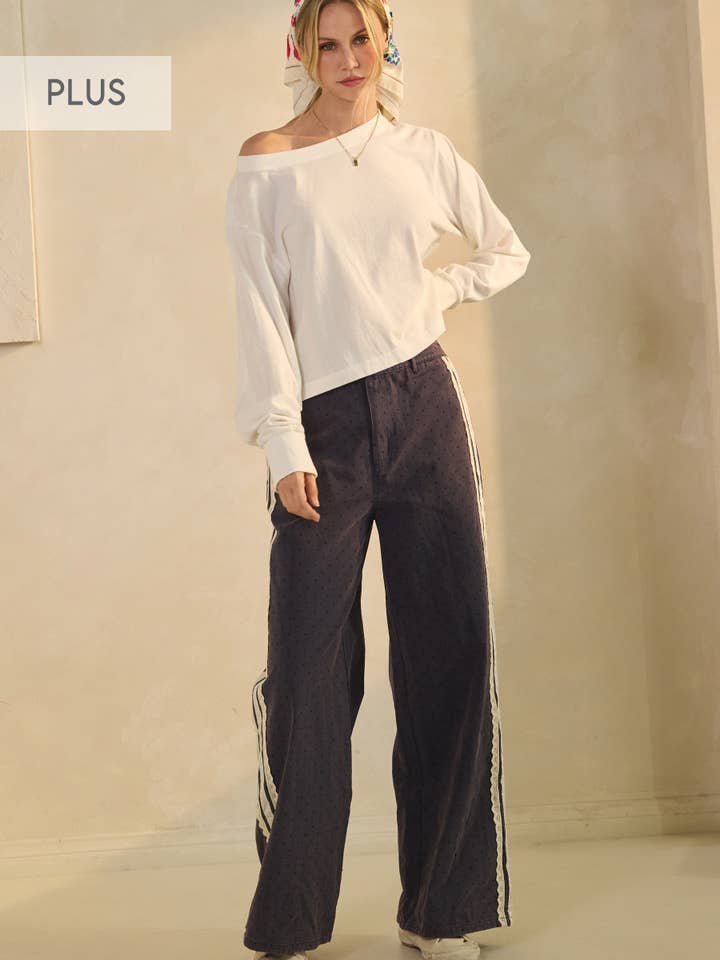 Plus Acid Washed Polka Dot Printed Denim Pants for wholesale by Oddi