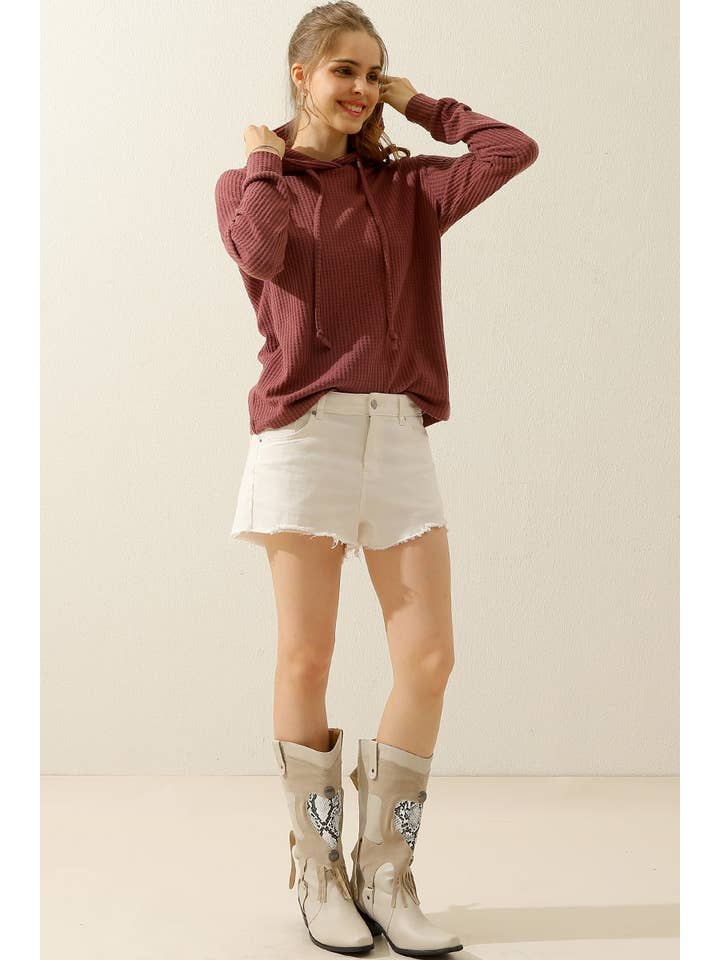 NINEXIS - Wholesale Hoodie - Women's - CWOHOL444_HOODED WAFFLE KNIT SWEATER TOP LOUNGE WEAR