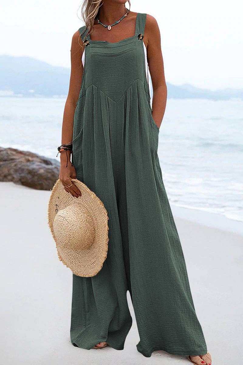 Sweetkama - Venta al por mayor Peto - Mujer - Mono suelto de crepé liso para mujer SKJ16224