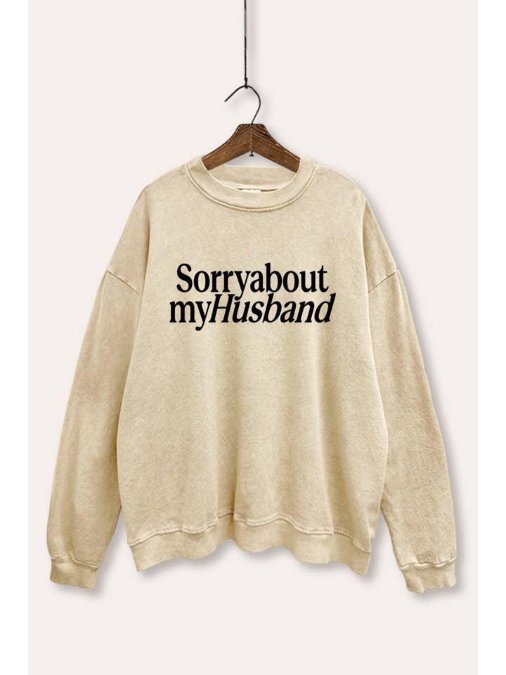 MI SCUSO PER MIO MARITO FELPA GRAFICA LAVATA MINERALE per la vendita all'ingrosso da parte di PINK NABI