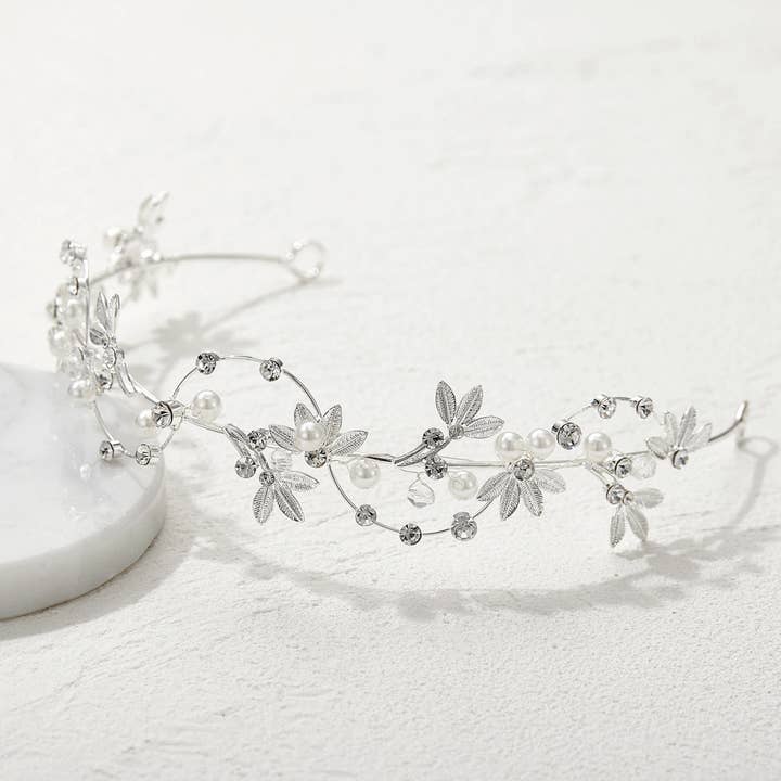 SWEETV Premium Alloy Leaf Headband for Women, Silver for wholesale on Faire