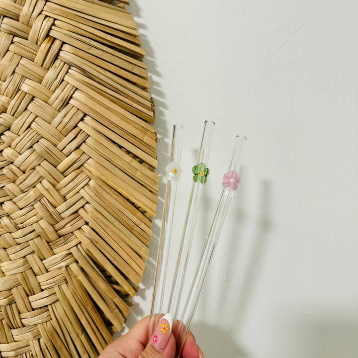KuriArt Designs - Vente Paille - Pailles en verre à fleurs | Pailles en verre réutilisables8