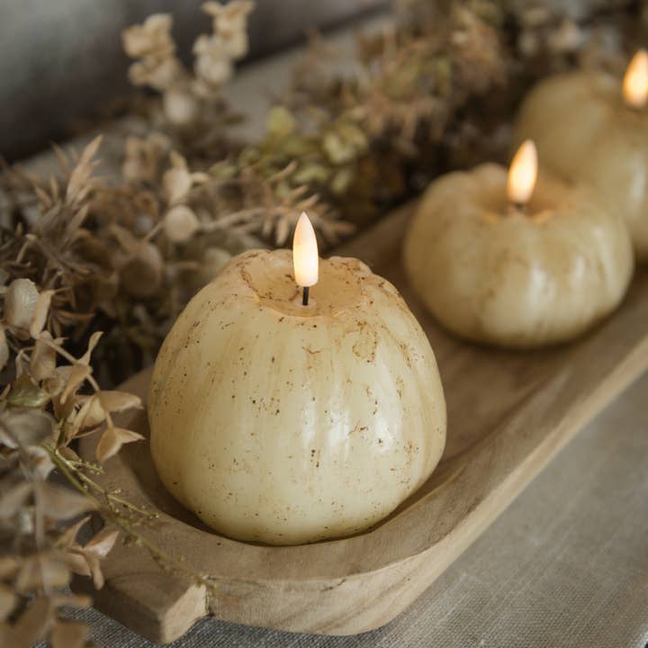 4" CREAM 3D FLAME TALL PUMPKIN CANDLE for wholesale by Ragon House