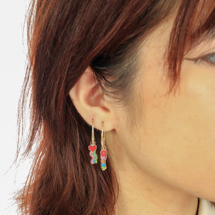 Yellow Owl Workshop - Wholesale Dangle Earrings - Queer Heart Earrings - Gold LGBTQ+ Pride Statement Jewelry