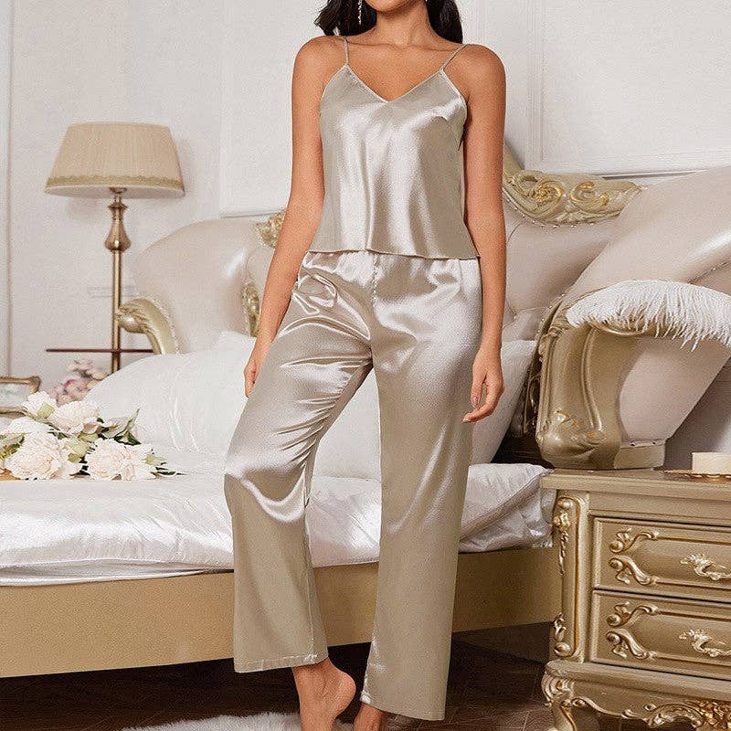 UZ Wholesale Store - Vente Haut et bas de pyjama – femme - Ensemble de pyjama à camisole et pantalon long en satin3