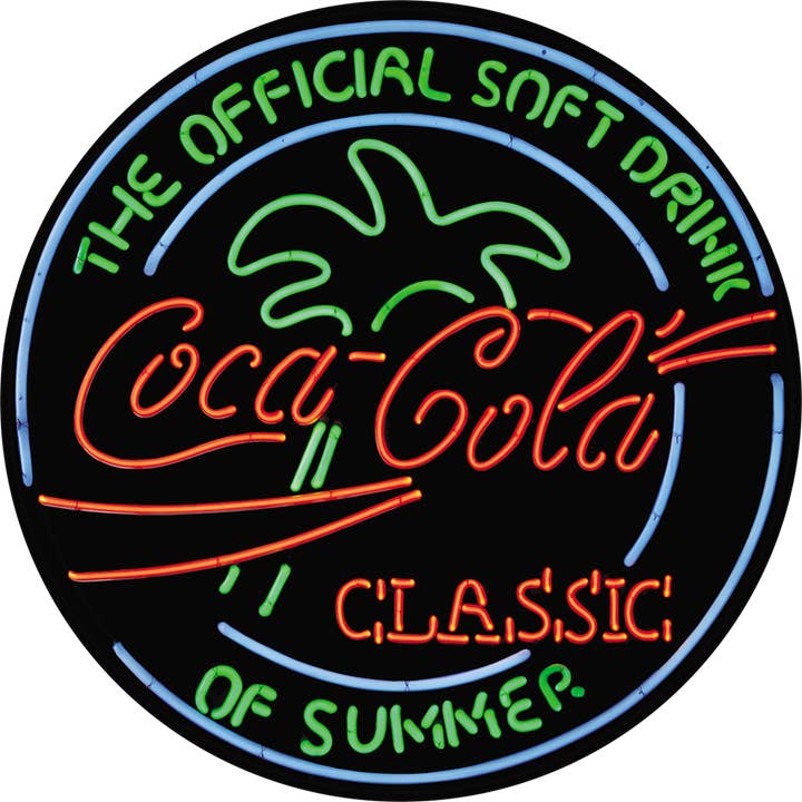 ROND : Panneau en étain au néon pour coke pour la vente par Desperate Enterprises