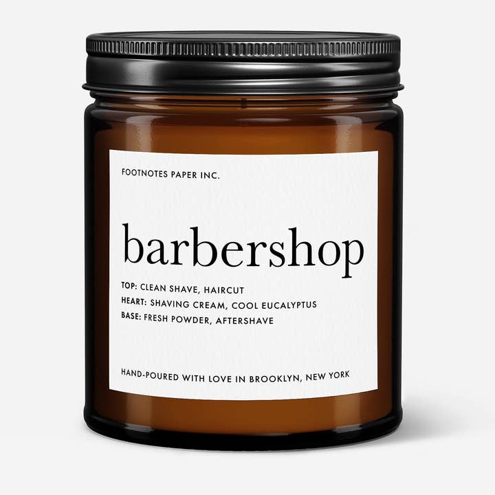 Bougie Barbershop | parfum propre, classique, frais | masculin pour la vente par Footnotes