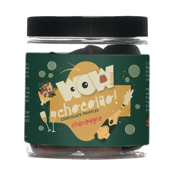 Champagne - Mother's day chocolate truffles - Gifting jar 130g for wholesale by WOW Chocolao! - UK Warehouse