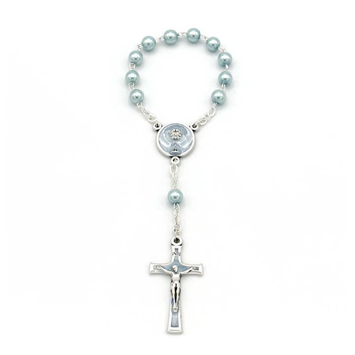 Første kommunion Blå perleglasperler One Decade Rosary for engroshandel hos RM Trading