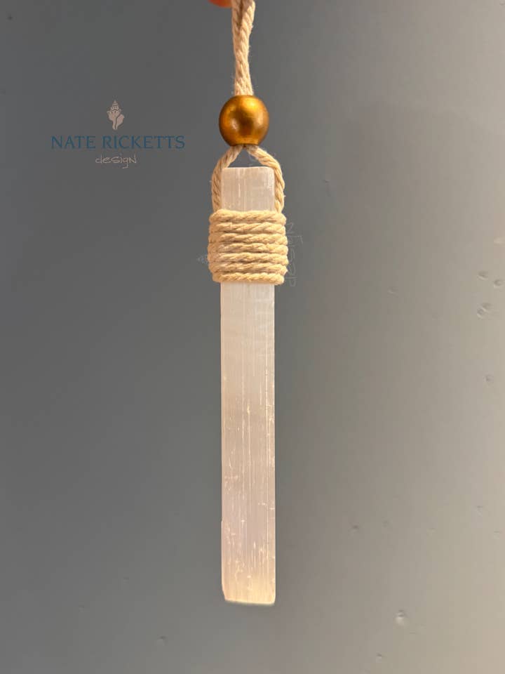 Hanging Selenite Crystal Stick Ornament for wholesale by Nate Ricketts Design