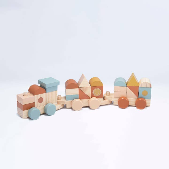 stackable FSC wood train for wholesale by Trois kilos Sept