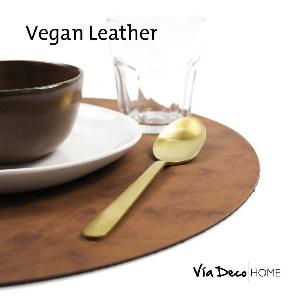 DAVANTI - Wholesale Placemat - Placemats Vegan Leather Round Shape Antimicrobial Copper5