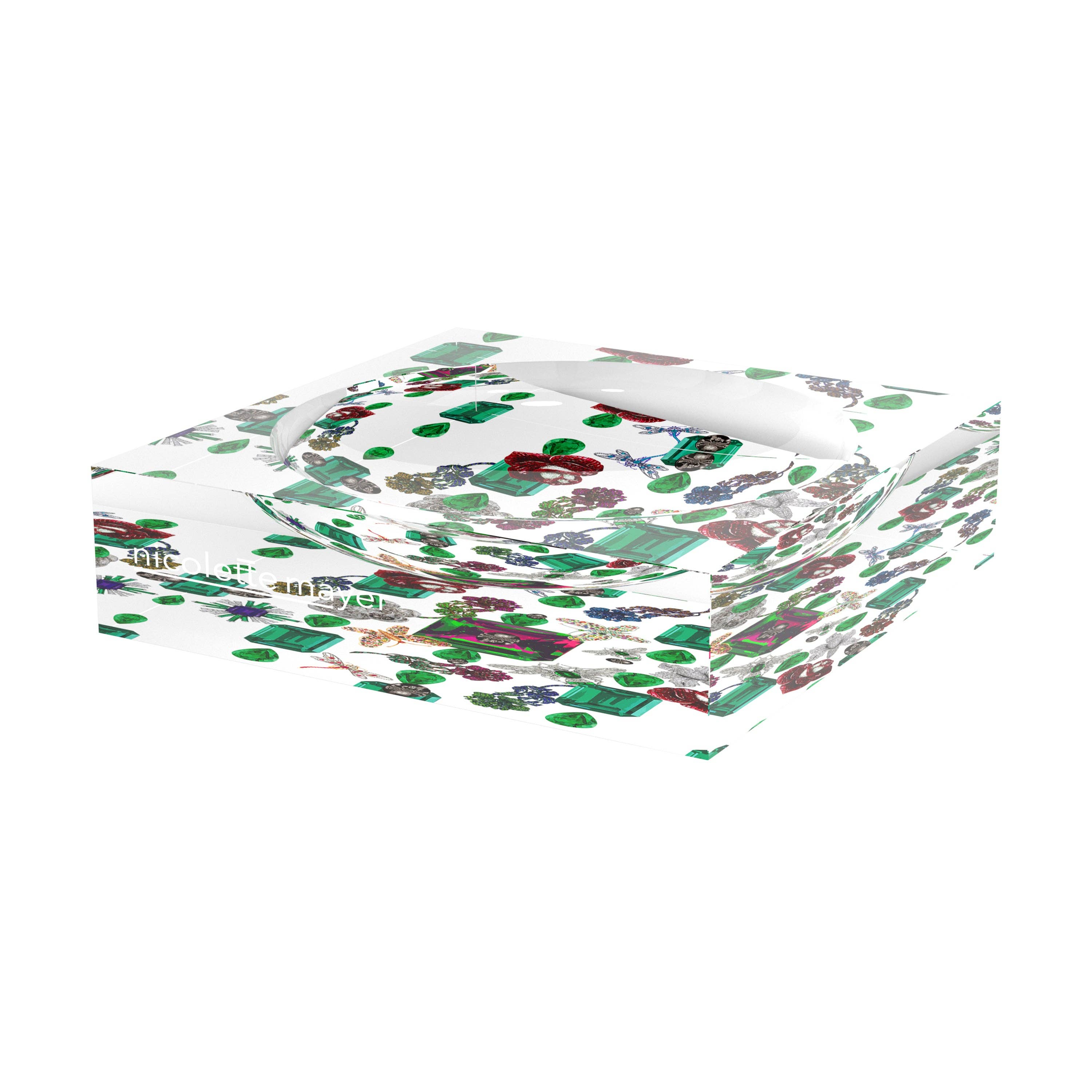 Nicolette Mayer Collection - Wholesale Decorative Plate/Dish/Bowl - Jewel Box Emeralds White Acrylic Candy Catchall Dish3