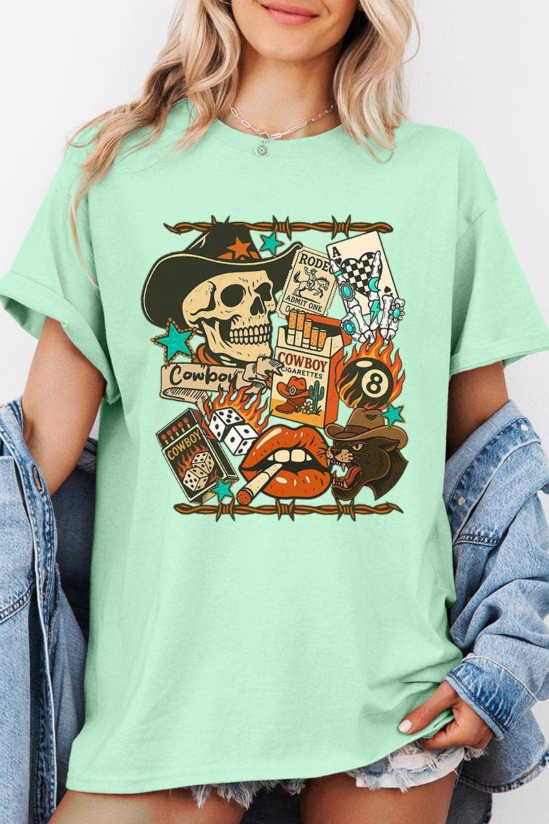 COLORBEAR - Vendita all'ingrosso Maglietta stampata - Donna - Maglietta in Cotone Pesante con Grafica Collage Western Vintage5