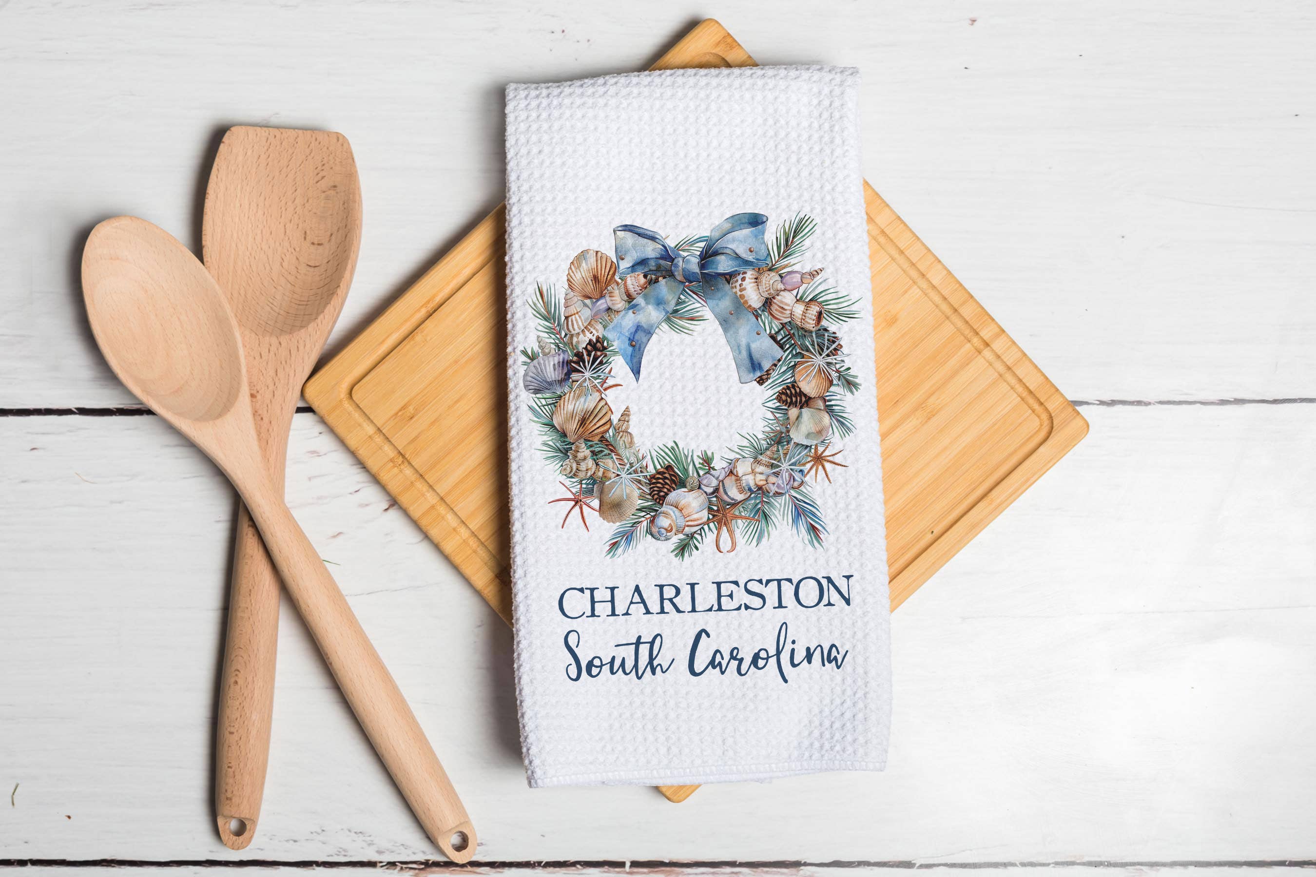 Canary Road - Wholesale Tea Towel - Seashell Coastal Christmas Towel Nautical Decor Custom City1