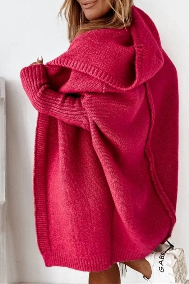 Rosa Clothing - Wholesale Cardigan - Women's - Plain exposed seam Hooded knit long cardigan coat18
