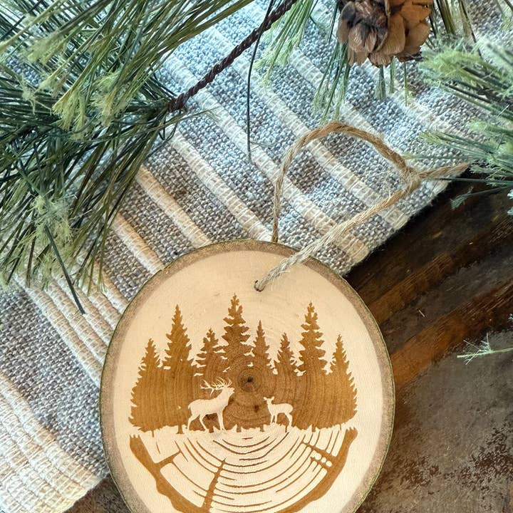 Deer Tree Stump Christmas Ornament, Rustic Home Decor for wholesale by Parks Art Collection