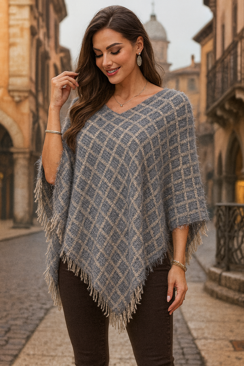 LTX Sportswear - Wholesale Poncho - Women's - 1012 Monochrome Gray Taupe Poncho0