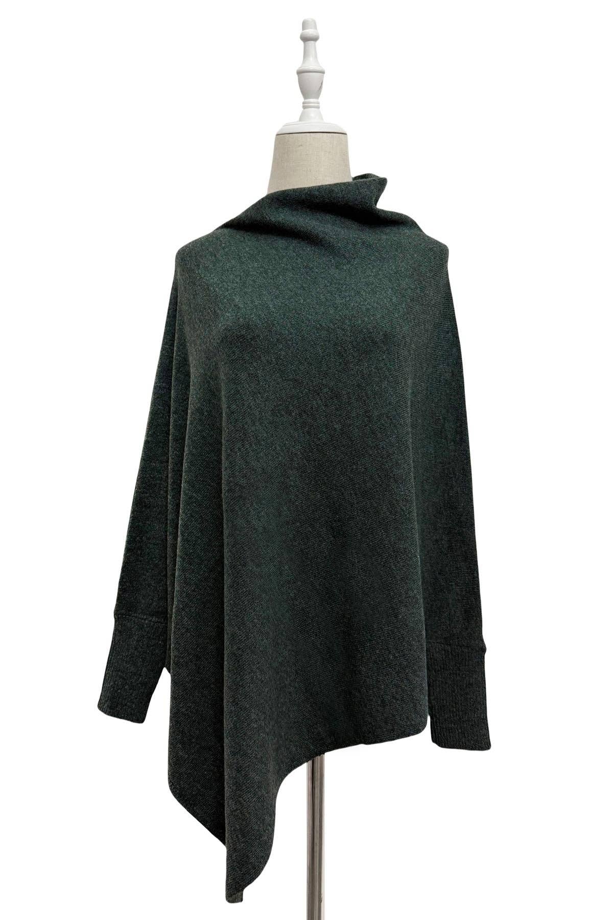 Fashion Scarf World – wholesale Poncho – Women's – Plain Cuffed Diagonal Drape Wool Poncho10