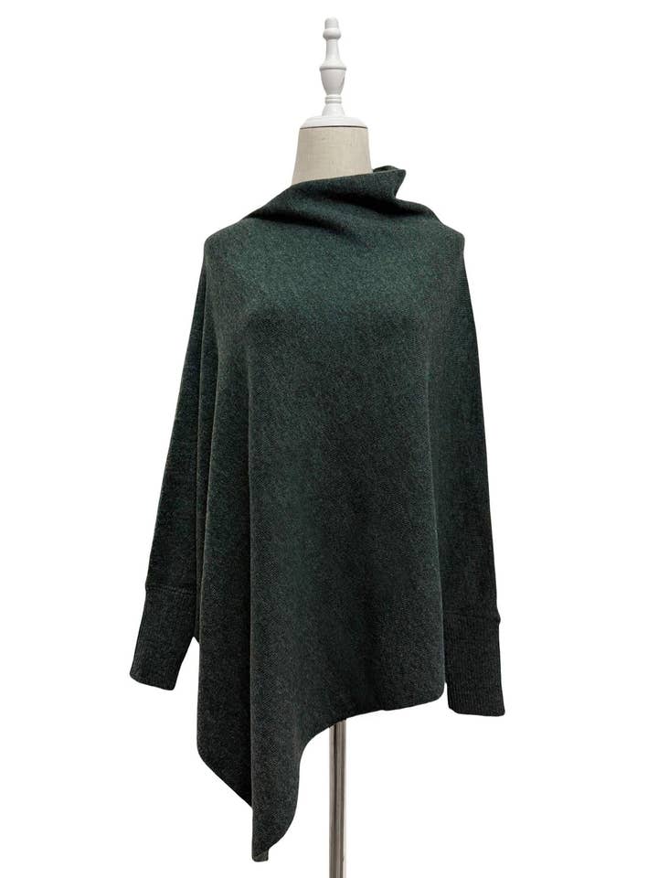 Fashion Scarf World – wholesale Poncho – Women's – Plain Cuffed Diagonal Drape Wool Poncho10