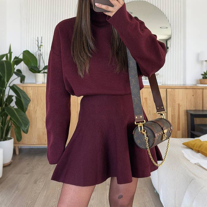 HIDDENBRAND - Wholesale Dress - Women's - Effortless Elegant Mock Neck Sweater Dress2
