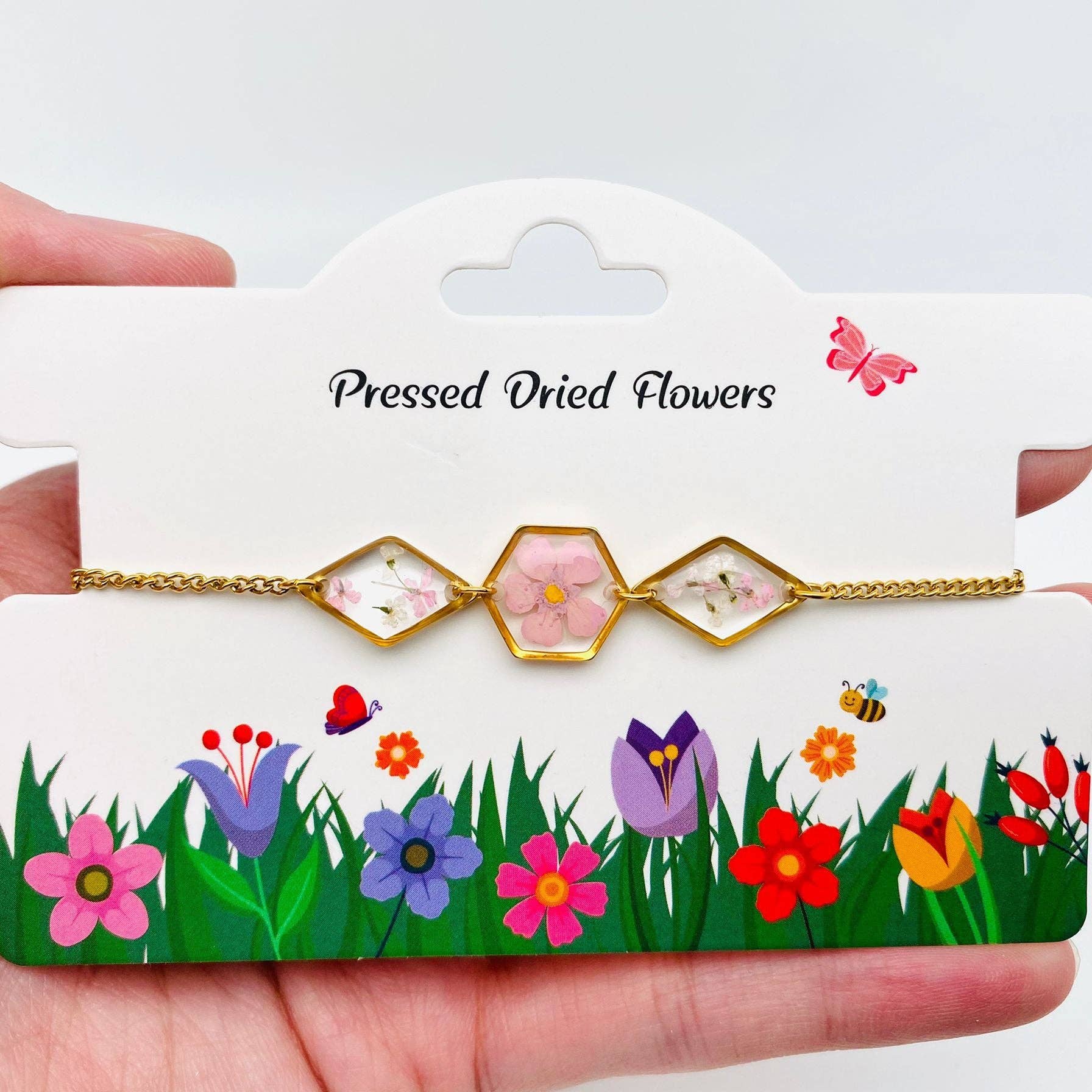 Mio Queena - Wholesale Charm/Dangle Bracelet - Dried Flowers Floral Geometric Charm Golden Bracelet - PDF2