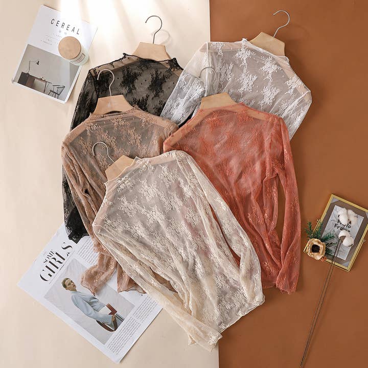 Rosa Clothing - Wholesale T-Shirt - Women's - Semi Sheer Mesh Floral Lace Layering Top