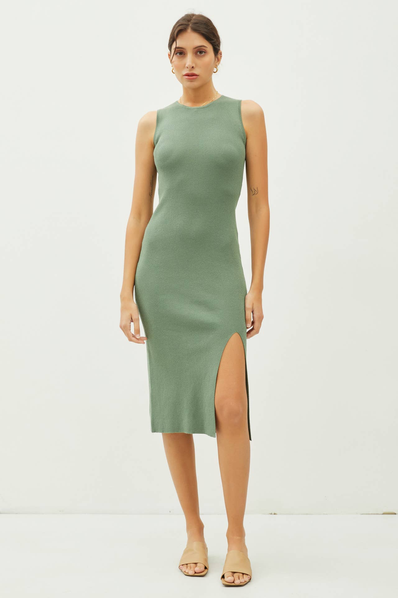 Be Cool - Wholesale Dress - Women's - LEG SLIT BODYCON RIBBED KNIT MIDI DRESS6