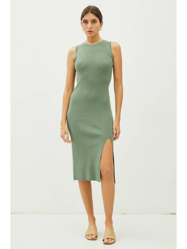 Be Cool - Wholesale Dress - Women's - LEG SLIT BODYCON RIBBED KNIT MIDI DRESS6
