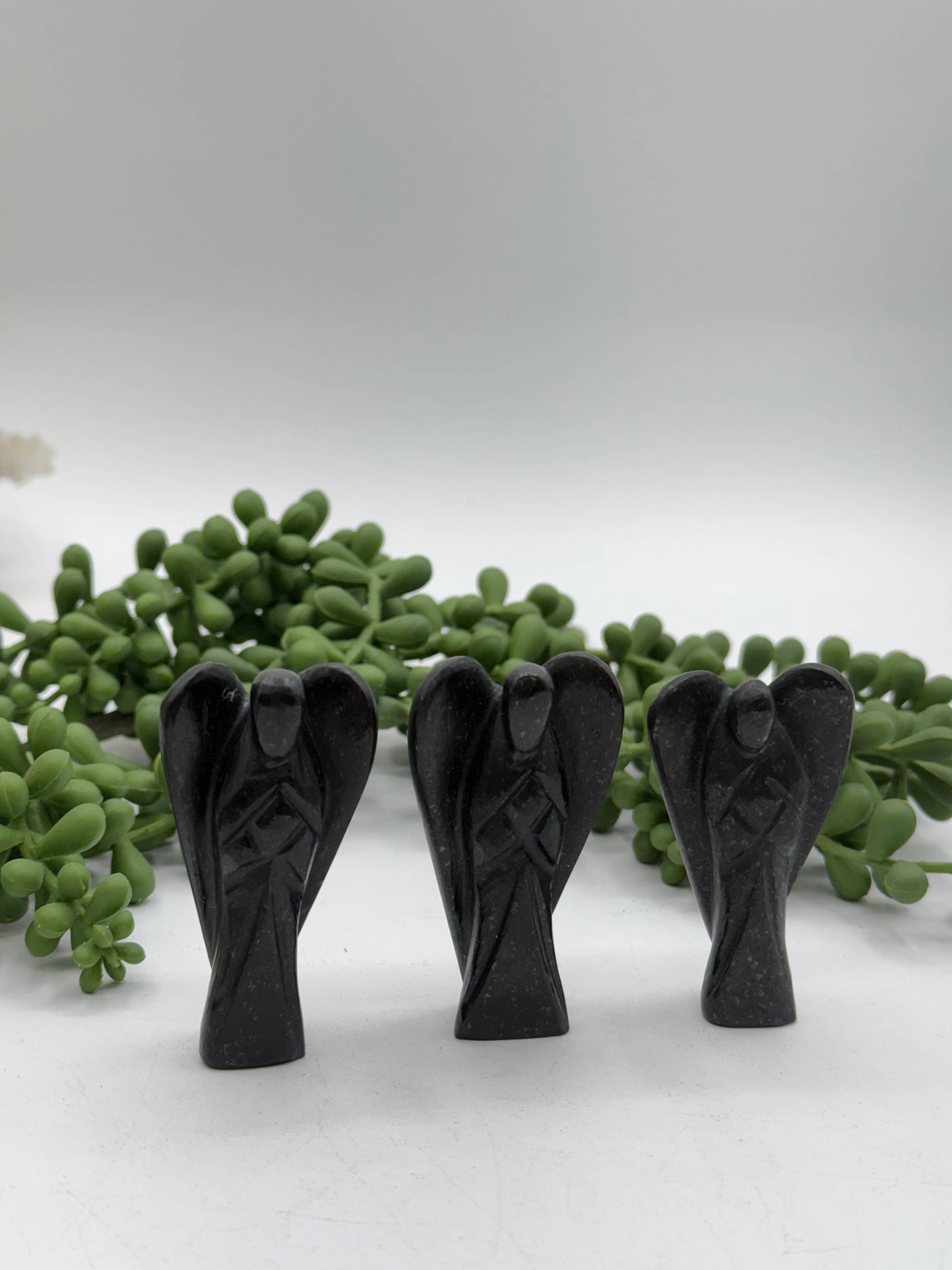 Meraki Gemstones – wholesale Decorative figurine – Shungite Hand Carved Angel  2" Tall (Approx)1